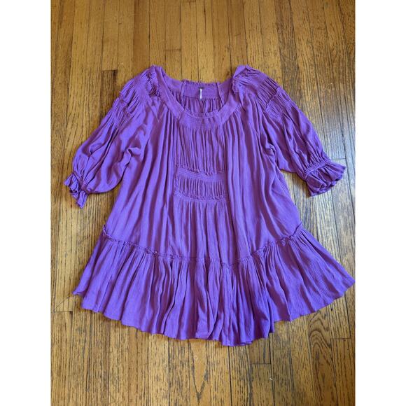 Free PeopleTunic Dress Womens Small Boho Peasant Tunic Top Ruffle Flowy Viscose - Picture 1 of 8